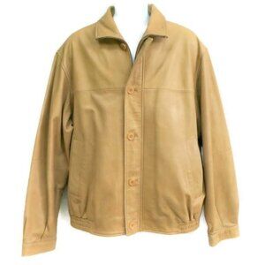Peter Millar Bomber Jacket Camel Buttery Genuine Leather Full YKK Zipper L